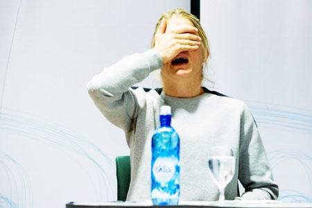 Norwegian three-time Olympic cross-country skiing medalist Therese Johaug attends a press conference in Oslo, Norway, on Thursday