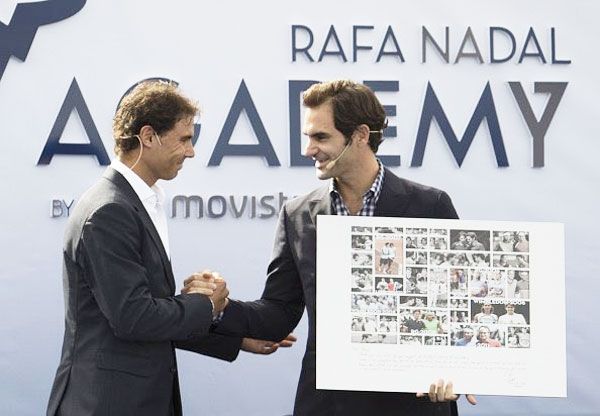 Rafael Nadal and Roger Federer at the launch of the Rafael Nadal Academy in Majorca on Wednesday