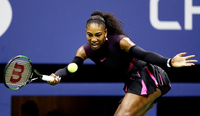 Serena Williams returns a shot during the women's singles semi-finals on Day 11 of the 2016 US Open