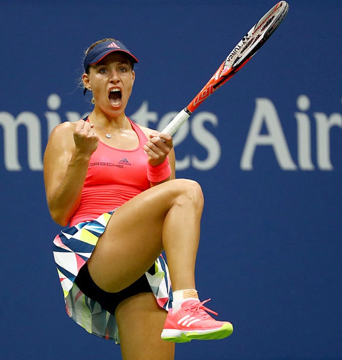 Angelique Kerber of Germany reacts against Karolina Pliskova of the Czech Republic