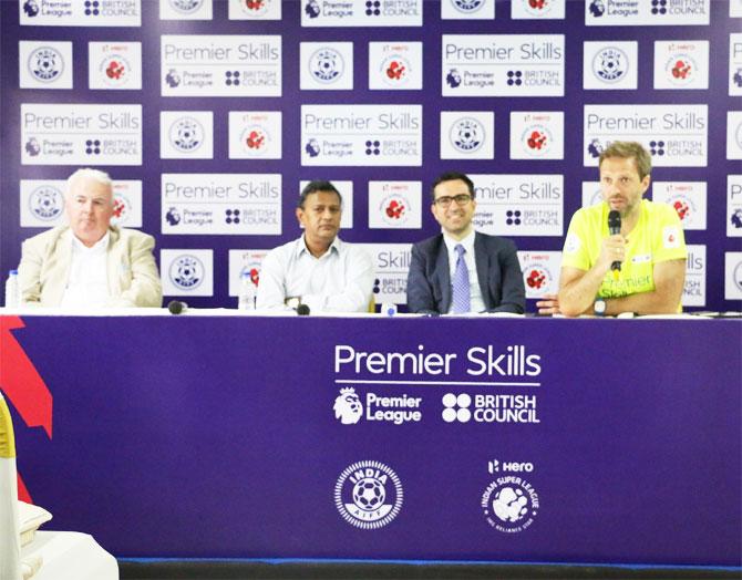 Jeremy Weeks (extreme right) speaks at a media briefing in Mumbai on Sunday