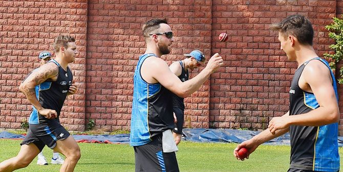 New Zealand bowlers sweat it out during practice in New Delhi on Thursday