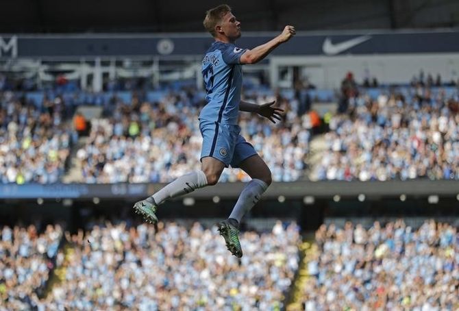 Kevin De Bruyne of Manchester City celebrates 