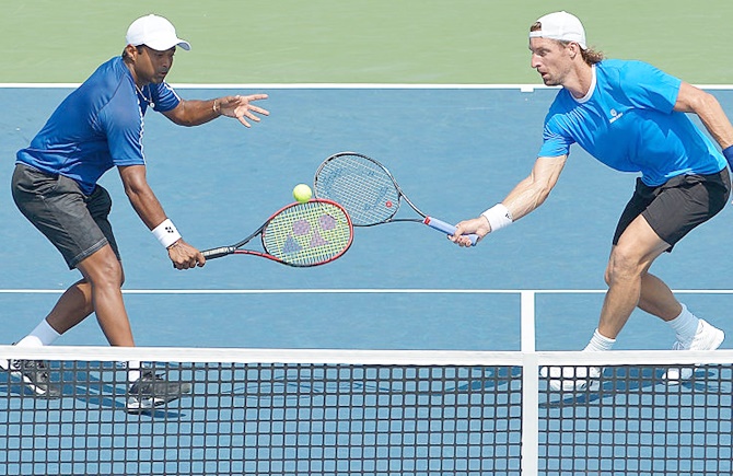 Leander Paes of India, left, Andre Begemann 