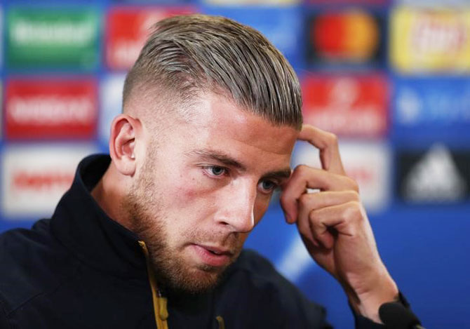 Tottenham's Toby Alderweireld during the press conference in Moscow on Monday