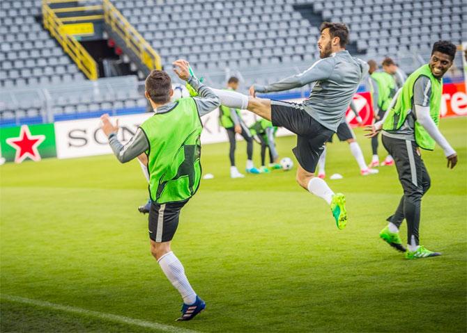 AS Monaco's Joao Moutinho at a team training session on Monday