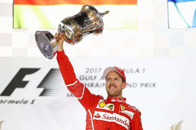After cruising to victory in the Bahrain GP, Ferrari driver Sebastian Vettel says 'I'm really enjoying it, the car has been a pleasure'