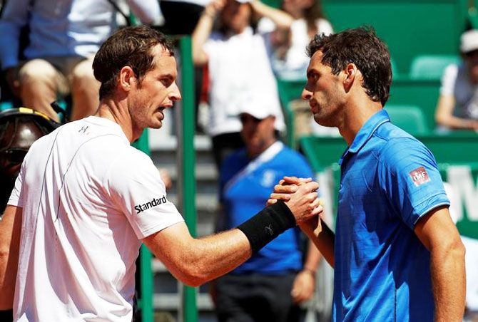 Spain's Albert Ramos-Vinolas (right) is congratulated by Britain's Andy Murray after their match at the Monte Carlo Masters on Thursday