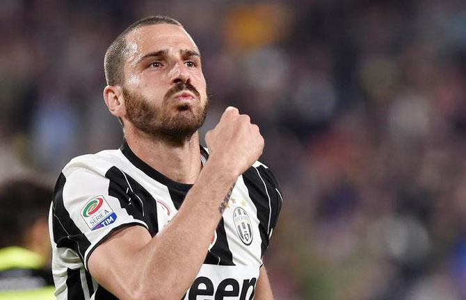 Juventus' Leonardo Bonucci celebrates after scoring against Genoa during their Serie A match at Juventus Stadium in Turin on Sunday