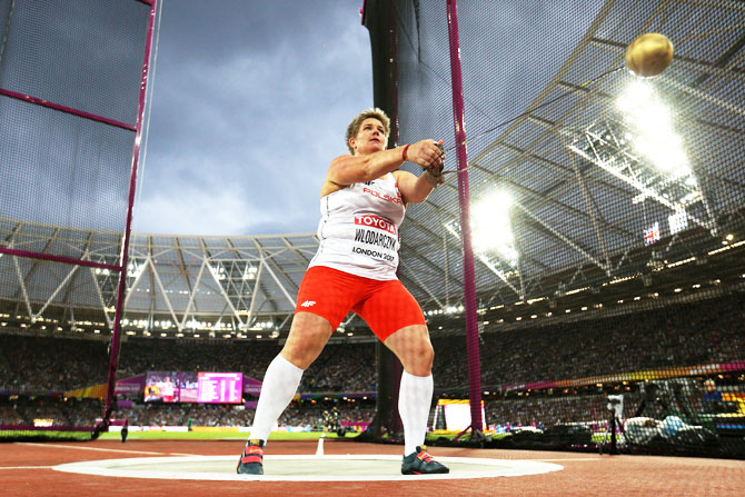 Anita Wlodarczyk of Poland competes in the Women's Hammer final