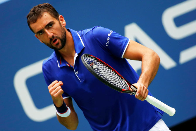 Croatia's Marin Cilic celebrates celebrates a point during his win against USA's Tennys Sandgren in their first round match
