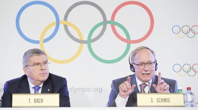 Samuel Schmid, Chair of the IOC Disciplinary Commission, and Thomas Bach, President of the IOC