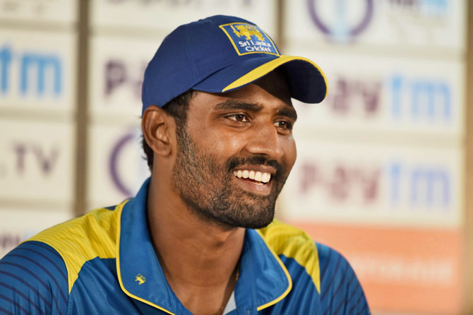 Sri Lanka's captain Thisara Perera addressing the media