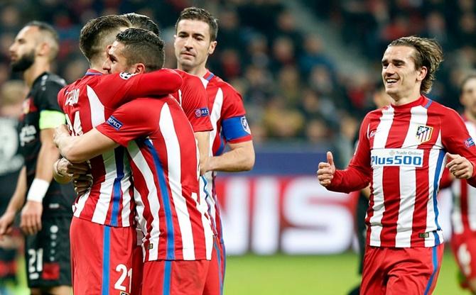 Atletico Madrid players celebrate a goal