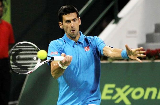 Novak Djokovic in action against Germany's Jan-Lennard Struff at the Qatar Open on Monday