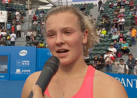 Katerina Siniakova speaks after her title win