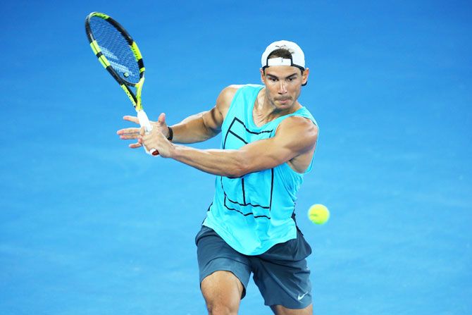 Spain's Rafael Nadal plays a backhand during a practice session on Friday, ahead of the 2017 Australian Open at Melbourne Park
