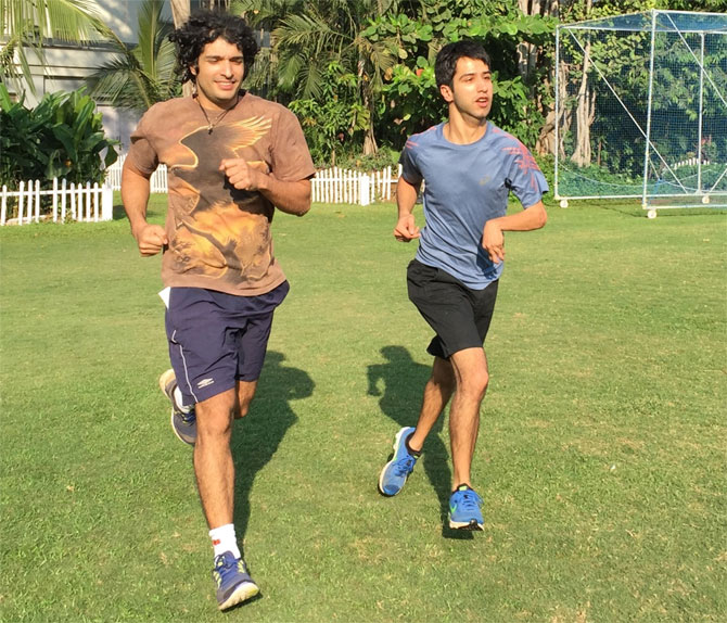 Nihad Panju (right) and his gym instructor Rustom Warden train at the CCI Grounds in Mumbai