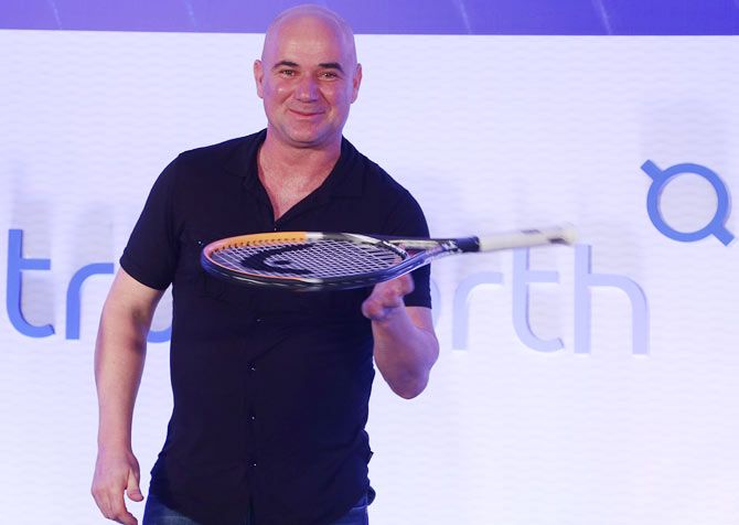Andre Agassi is all smiles at an event where he was named brand ambassador for a private equity firm in Mumbai on Wednesday