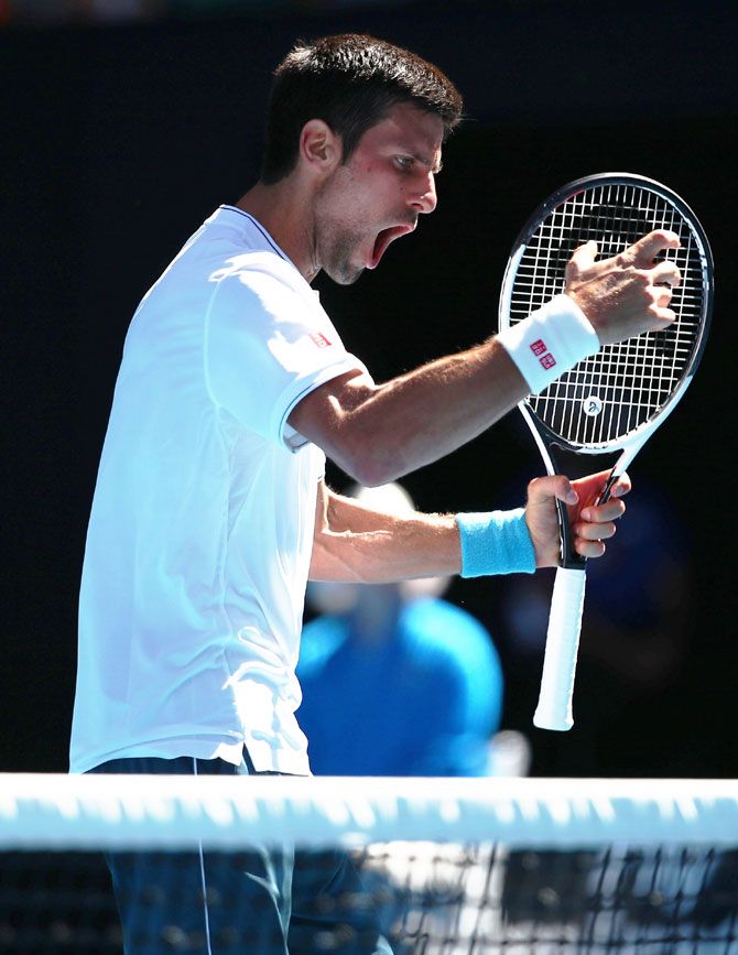Novak Djokovic makes his frustrations known during the demanding 2nd round match against Denis Istomin