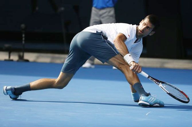 Serbia's Novak Djokovic reacts during his Men's singles second round match against Uzbekistan's Denis Istomin