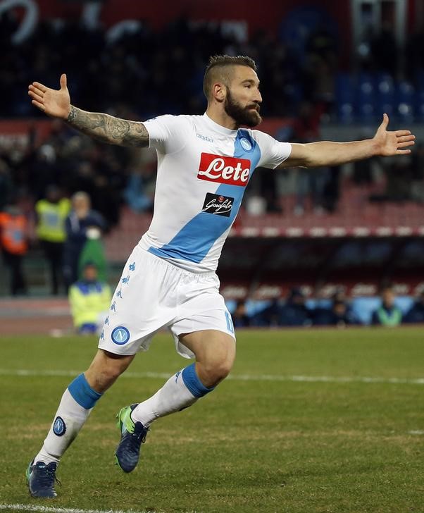 Napoli's Lorenzo Tonelli celebrates after scoring second goal