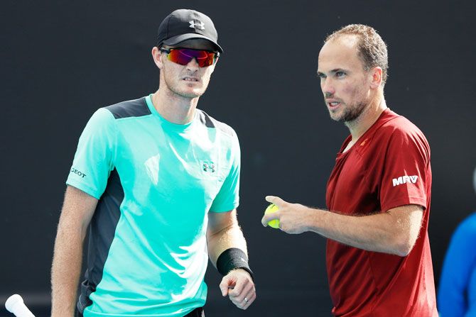 Great Britain's Jamie Murray and his doubles partner Brazil's Bruno Soares