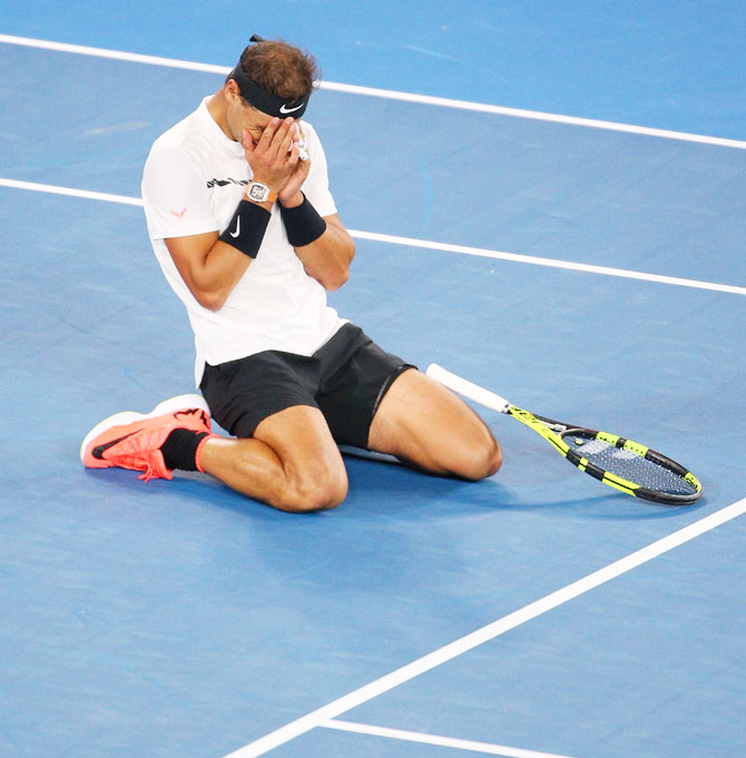 Rafael Nadal is in disbelief after defeating Milos Raonic to enter the Australian Open semi-final on Wednesday