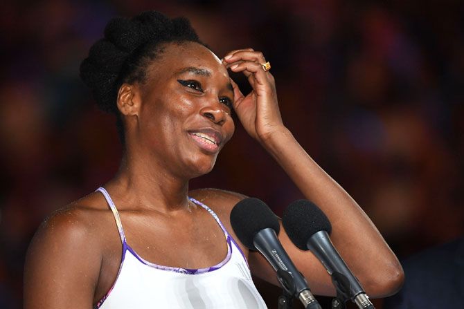 Venus Williams addresses the crowd after her the Australian Open singles final on Saturday
