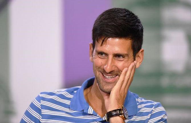 A confident Novak Djokovic is all smiles at a press conference on Sunday, the eve of the Wimbledon Championships in London