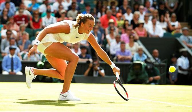 Czech Republic’s Petra Kvitova in action during her first round match against Sweden’s Johanna Larsson