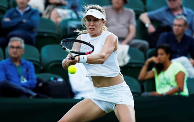 Canada’s Eugenie Bouchard in action during her first round match against Spain’s Carla Suarez Navarro