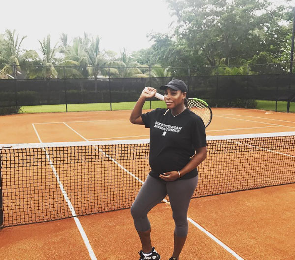 Serena poses after hitting some a balls