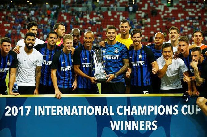 Inter Milan celebrate winning the International Champions Cup Singapore after defeating Chelsea in the pre-season friendly on Saturday