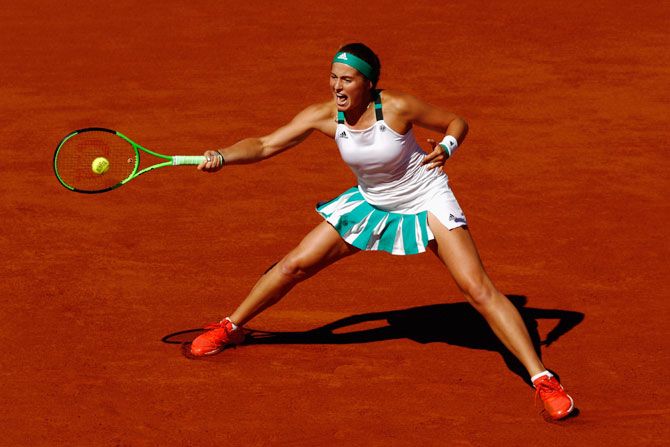 Latvia's Jelena Ostapenko in action during the French Open final on Saturday