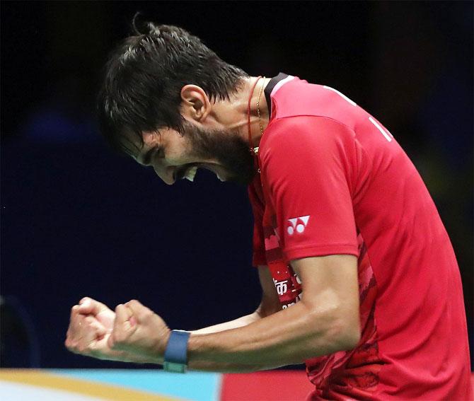 India's Kidambi Srikanth celebrates on winning the Indonesia Open on Sunday