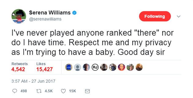 Serena Williams tweet 