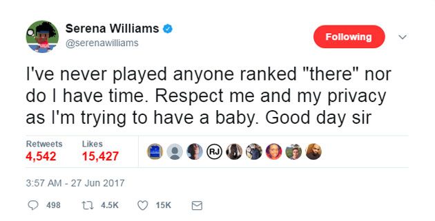 Serena Williams tweet 