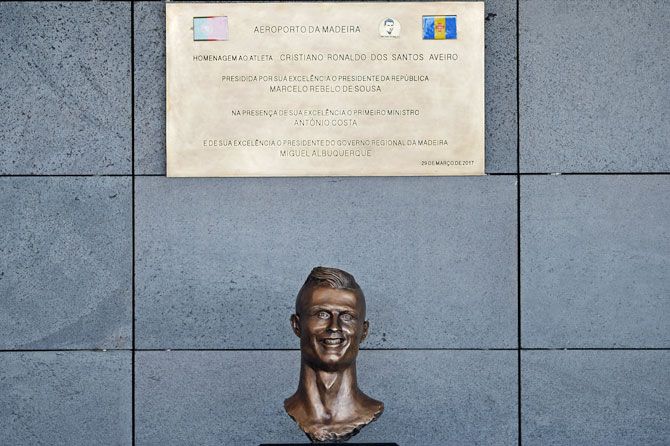 The bust of Cristiano Ronaldo that was unveiled at Madeira Airport on Wednesday