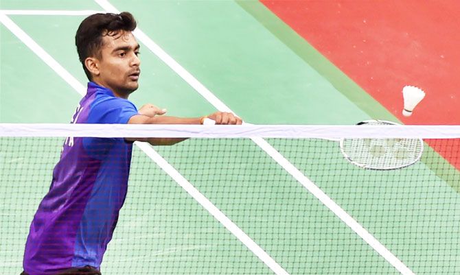 India's Sameer Verma plays a return against Hong Kong's Hu Yun during the men's singles match at the Yonex Sunrise India Open 2017 in New Delhi on Thursday. 