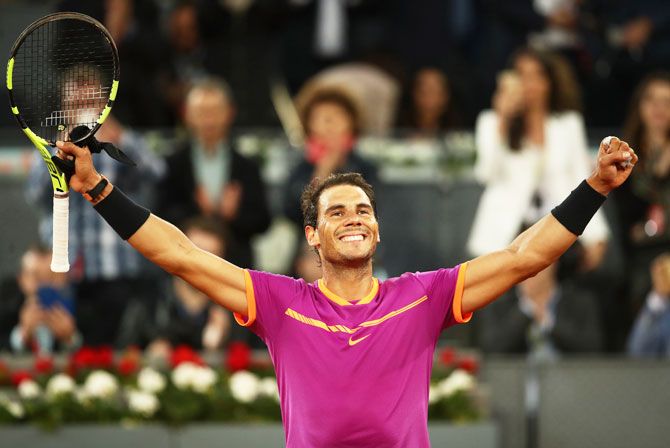 Spain's Rafael Nadal celebrates after defeating Australia's Nick Kyrgios. Nadal won 6-3, 6-1.