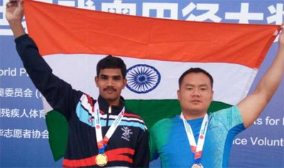 Ramudri Someswara Rao (right) and Sep Hokato Sema after winning medals at World Para Athletics Grand Prix