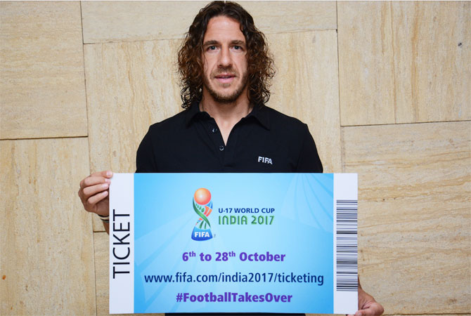 Former Barcelona captain and Spain's national footballer Carles Puyol launches the tickets for FIFA U-17 World Cup India 2017
