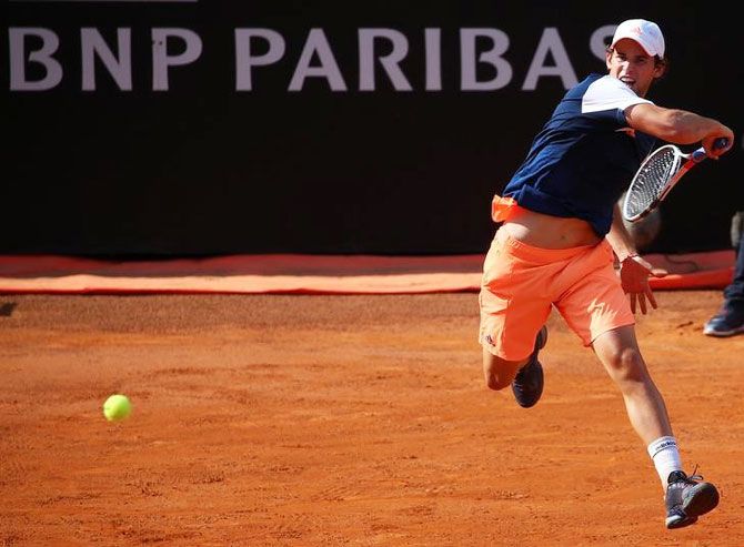 Dominic Thiem in action during the Italian Open quarters against Rafael Nadal