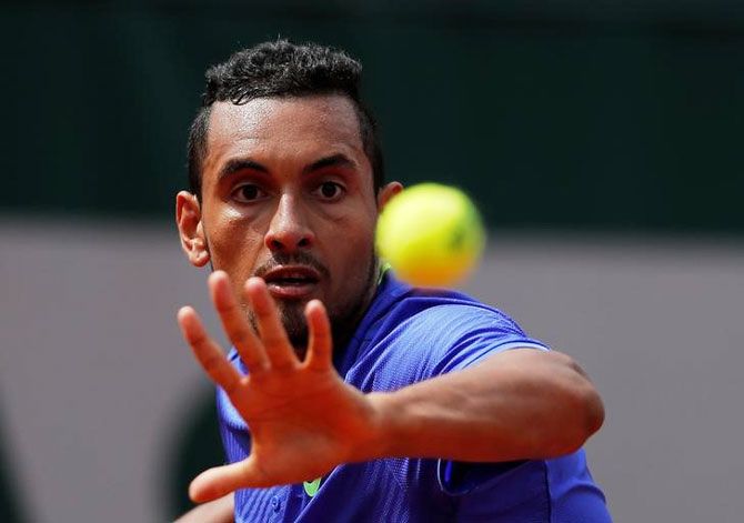 Australia's Nick Kyrgios in action during his French Open first round match against Germany's Philipp Kohlschreiber