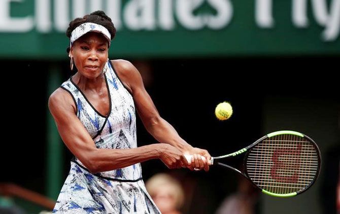 Veteran Venus Williams in action against her second round match against Japan's Kurumi Nara at the French Open on Wednesday