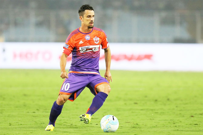 FC Pune City's Marcelo in action during their ISL match against ATK in Kolkata on Sunday