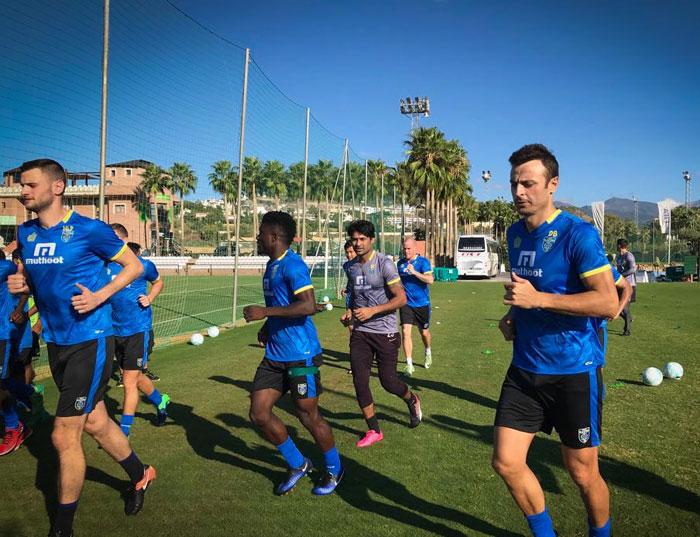 Dimitar Berbatov at a Kerala Blasters' training session in Spain on Tuesday