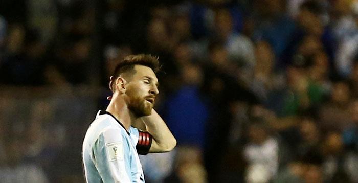 Argentina's Lionel Messi cuts a figure of frustration at the end of their 2018 World Cup qualifier against Peru at La Bombonera stadium in Buenos Aires on Thursday