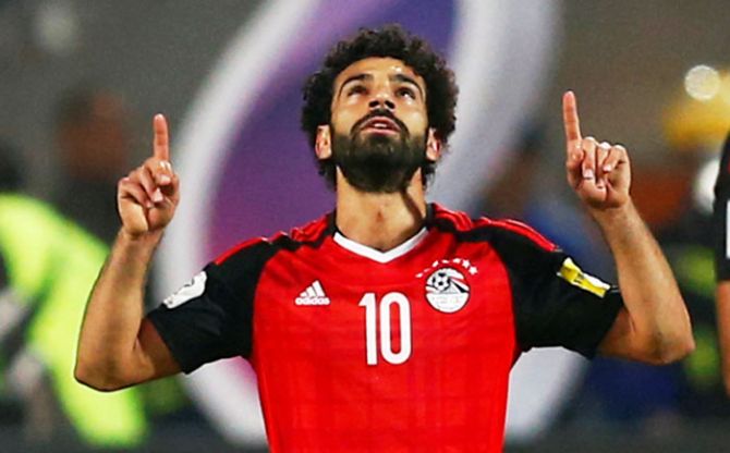 Egypt’s Mohamed Salah celebrates scoring a goal against Congo during their World Cup qualifiers at Borg El Arab Stadium, Alexandria, Egypt on Sunday